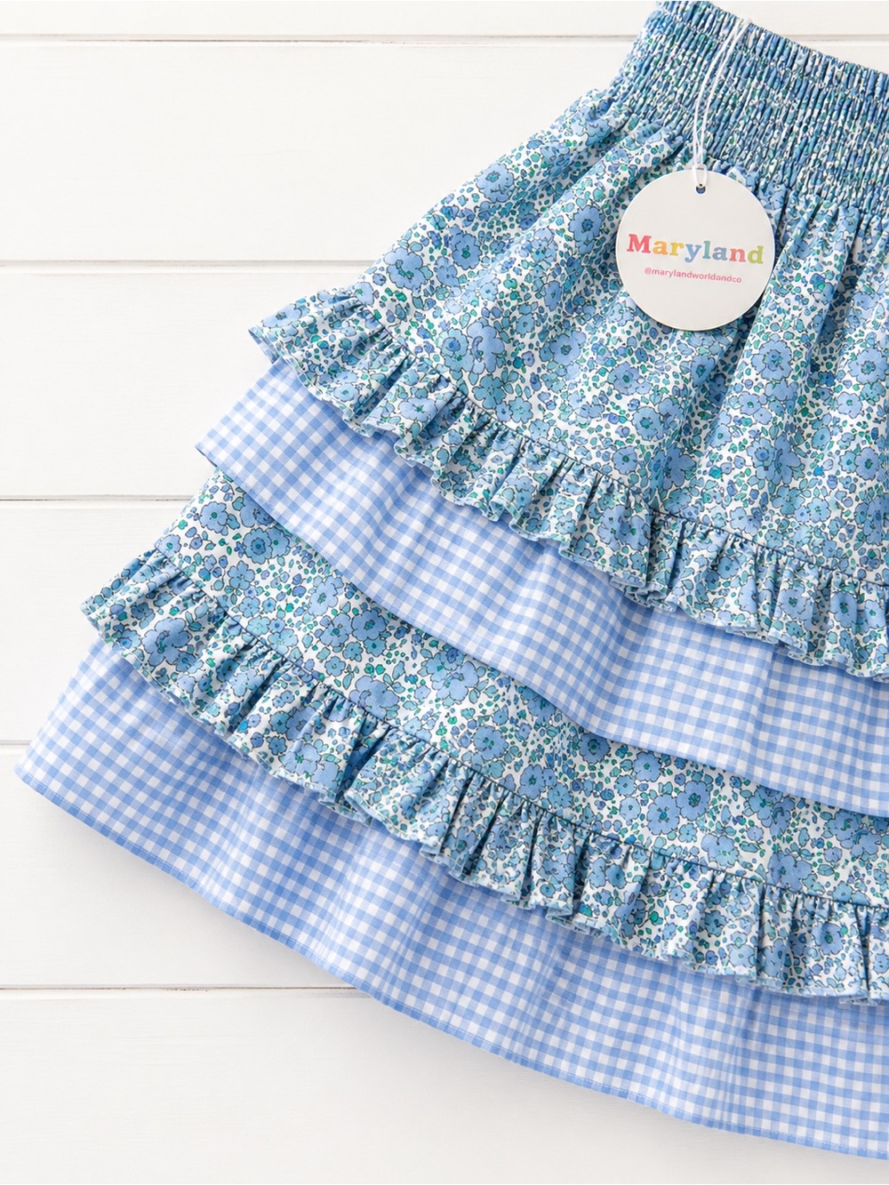 Sal & Pimenta Maryland Blue Ditsy Floral Smocked Top Skirt Set NWT Girls 8T - Picture 4 of 5